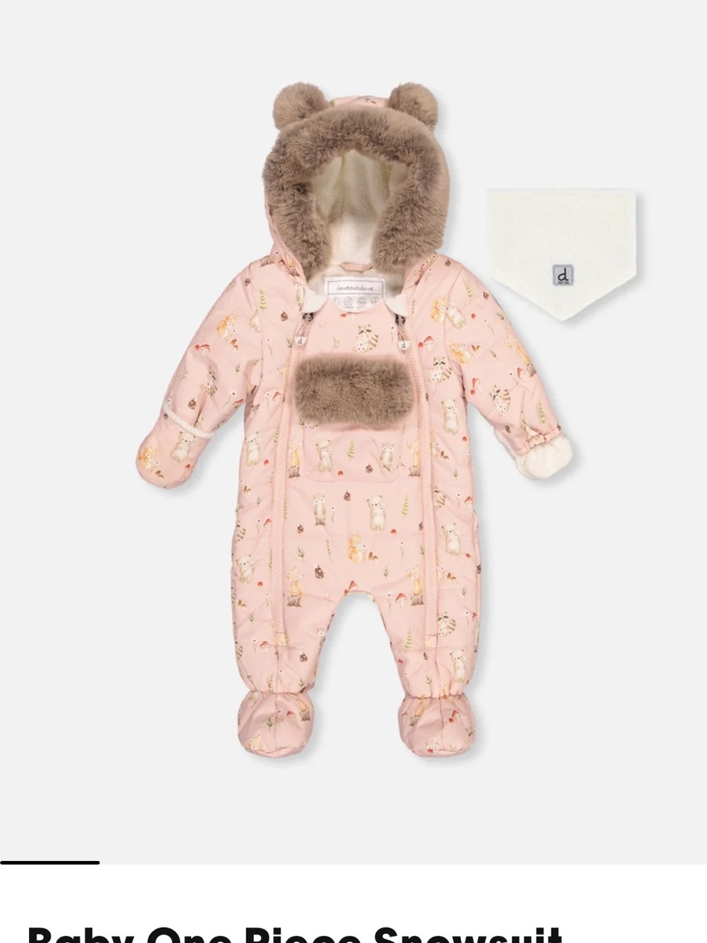 deux par deux Pink Faux-Fur Trim Hooded Baby One-Piece